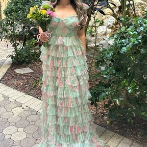 Windsor Green and Pink Floral Maxi Dress